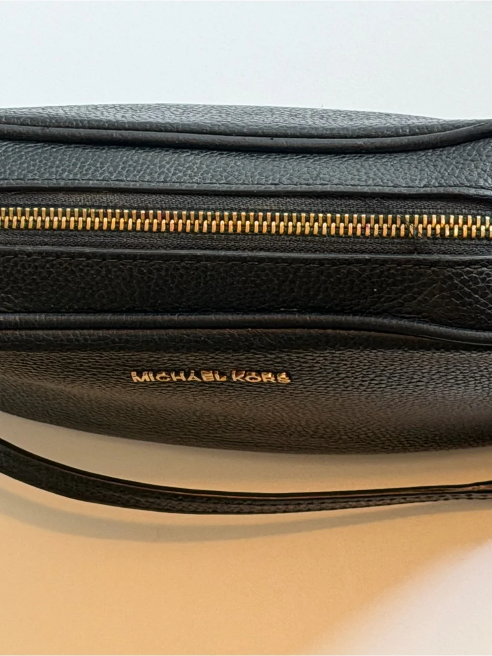 Michael Kors Black Pebbled Leather Camera Crossbody with Gold Hardware